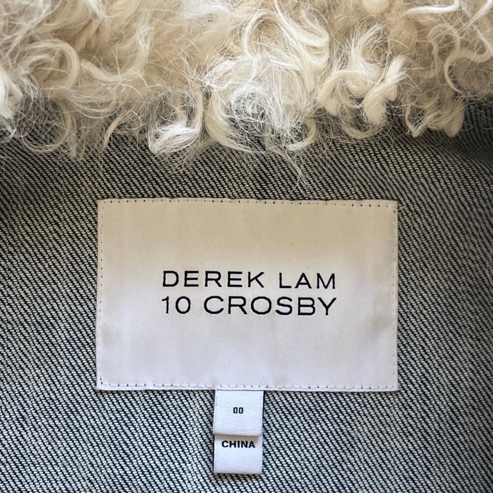 Derek Lam 10 Crosby Blue Denim Jacket with Removable Shearling Collar - Size 00 - Picture 5 of 16